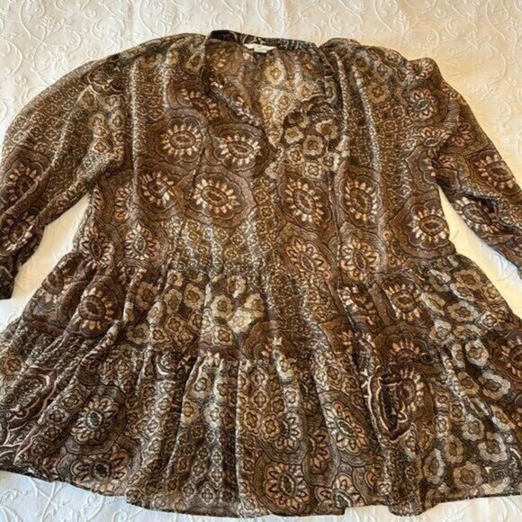 H&M Bohemian Brown Block Print Style Dress Size Medium - Picture 2 of 7